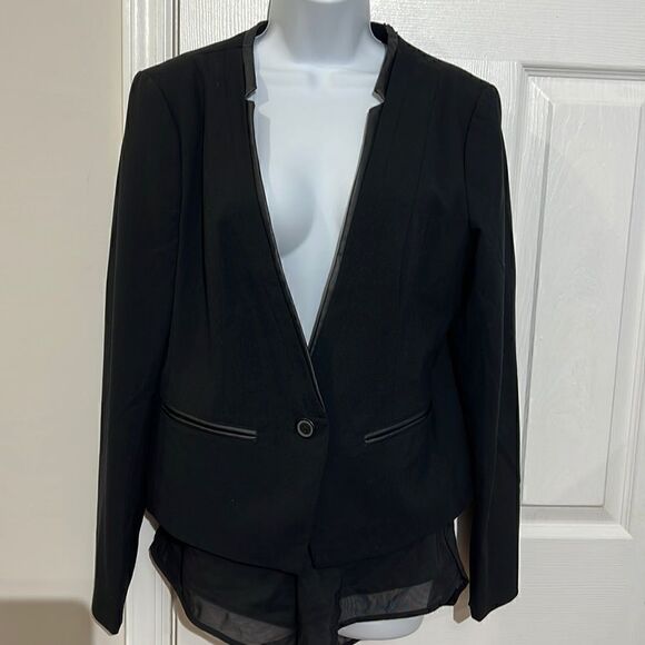 Loft Leather Trimmed Black Blazer Size M - Picture 1 of 9